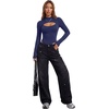 image:imageLYANER Womens Cutout Front Sexy BodysuitsNavy Blue