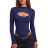 image:imageLYANER Womens Cutout Front Sexy BodysuitsNavy Blue