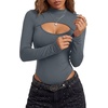 image:imageLYANER Womens Cutout Front Sexy BodysuitsWinter Gray