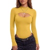 image:imageLYANER Womens Cutout Front Sexy BodysuitsYellow