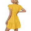 image:imageLYANER Womens Deep V Neck Ruffle Short Sleeve A Line Swing Flared Cocktail Party Mini Dress Mustard Yellow Small