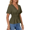 image:imageLYANER Womens Deep V Neck Sexy Blouse TopArmy Green