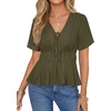 image:imageLYANER Womens Deep V Neck Sexy Blouse TopArmy Green