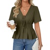 image:imageLYANER Womens Deep V Neck Sexy Blouse TopArmy Green