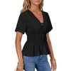 image:imageLYANER Womens Deep V Neck Sexy Blouse TopBlack