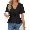 image:imageLYANER Womens Deep V Neck Sexy Blouse TopBlack