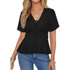image:imageLYANER Womens Deep V Neck Sexy Blouse TopBlack
