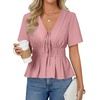 image:imageLYANER Womens Deep V Neck Sexy Blouse TopDeep Pink