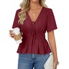 image:imageLYANER Womens Deep V Neck Sexy Blouse TopDeep Red