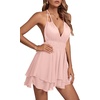 image:imageLYANER Womens Deep V Neck Sexy Mini DressSolid Pink
