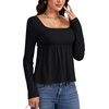 image:imageLYANER Womens Frill Square Neck Casual Peplum TopBlack