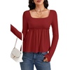 image:imageLYANER Womens Frill Square Neck Casual Peplum TopBurgundy