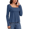 image:imageLYANER Womens Frill Square Neck Casual Peplum TopDenim Blue