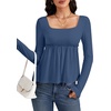 image:imageLYANER Womens Frill Square Neck Casual Peplum TopDenim Blue