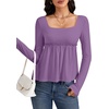 image:imageLYANER Womens Frill Square Neck Casual Peplum TopDusty Purple