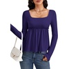 image:imageLYANER Womens Frill Square Neck Casual Peplum TopNavy Blue