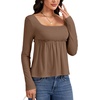 image:imageLYANER Womens Frill Square Neck Casual Peplum TopSolid Brown