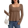 image:imageLYANER Womens Frill Square Neck Casual Peplum TopSolid Brown