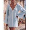 image:imageLYANER Womens Lace Trim Deep V Neck Mini DressLight Blue