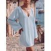 image:imageLYANER Womens Lace Trim Deep V Neck Mini DressLight Blue