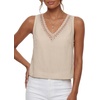 image:imageLYANER Womens Lace Trim V Neck Tank TopsBeige