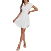 image:imageLYANER Womens Pleated Waist Collar V Neck Button Down Short Sleeve Mini Short Shirt Dress Solid White XLarge