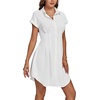 image:imageLYANER Womens Pleated Waist Collar V Neck Button Down Short Sleeve Mini Short Shirt Dress Solid White XLarge