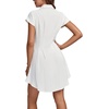 image:imageLYANER Womens Pleated Waist Collar V Neck Button Down Short Sleeve Mini Short Shirt Dress Solid White XLarge