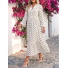 image:imageLYANER Womens Polka Dots Henley V Neck Long DressBeige
