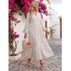 image:imageLYANER Womens Polka Dots Henley V Neck Long DressBeige