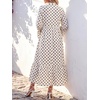 image:imageLYANER Womens Polka Dots Henley V Neck Long DressBeige