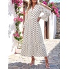 image:imageLYANER Womens Polka Dots Henley V Neck Long DressBeige