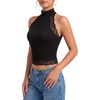 image:imageLYANER Womens Ribbed Knit Lace Trim Casual Crop Tank TopsBlack
