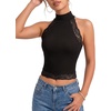 image:imageLYANER Womens Ribbed Knit Lace Trim Casual Crop Tank TopsBlack