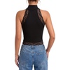 image:imageLYANER Womens Ribbed Knit Lace Trim Casual Crop Tank TopsBlack