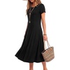 image:imageLYANER Womens Round Neck Short Sleeve Pleated Casual Midi Dresses Black Medium