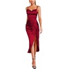 image:imageLYANER Womens Satin Cowl Neck Sleeveless Split Ruch Strap Sexy Cocktail Midi DressDark Red