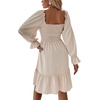 image:imageLYANER Womens Shirred Party Mini DressSolid Beige
