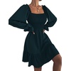 image:imageLYANER Womens Shirred Party Mini DressSolid Teal Blue
