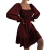 image:imageLYANER Womens Shirred Party Mini DressSolid Wine Red