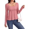 image:imageLYANER Womens Square Neck Frill Long Sleeve Babydoll Peplum Shirt Dusty Pink Medium