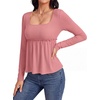 image:imageLYANER Womens Square Neck Frill Long Sleeve Babydoll Peplum Shirt Dusty Pink Medium