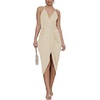 image:imageLYANER Womens Summer V Neck Ruched Wrap Slit Spaghetti Strap Midi Cocktail Wedding Guest DressBeige