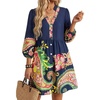 image:imageLYANER Womens Boho V Neck 34 Sleeve Casual Mini DressNavy Blue