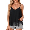 image:imageLYANER Womens Chiffon Lace Trim Sexy Cami ShirtsSolid Black