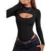 image:imageLYANER Womens Cutout Front Sexy BodysuitsBlack