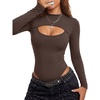 image:imageLYANER Womens Cutout Front Sexy BodysuitsBrown