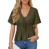 image:imageLYANER Womens Deep V Neck Sexy Blouse TopArmy Green