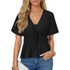 image:imageLYANER Womens Deep V Neck Sexy Blouse TopBlack