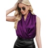 image:imageLYANER Womens Elegant Satin Wrap V Neck Sleeveless Tank Blouse Tee Top